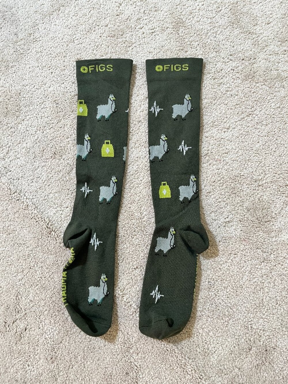 FIGS Compression Trauma Llama Medical Nurse Socks Small Olive Green *READ